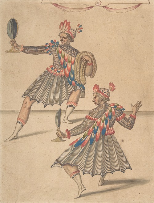Drawing of Two ‘Americans’ for Ballet de la Douairière de Billebahaut