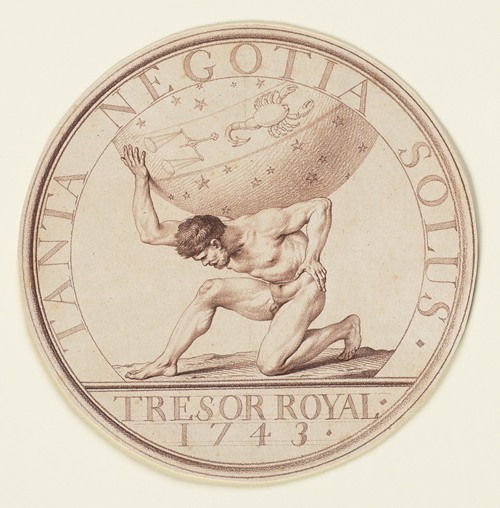 Atlas trägt die Himmelskugel (Sondermünze ‘Trésor Royal 1743’) (ca. 1743)