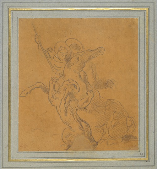 Lion Attacking a Horse with Rider (Sketch for The Tiger Hunt)