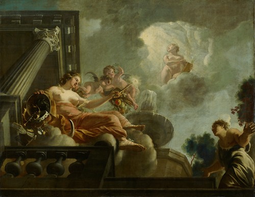 Religio begunstigt Abondantia ; Allegorische voorstelling van de verzorging van leprozen en onnozelen