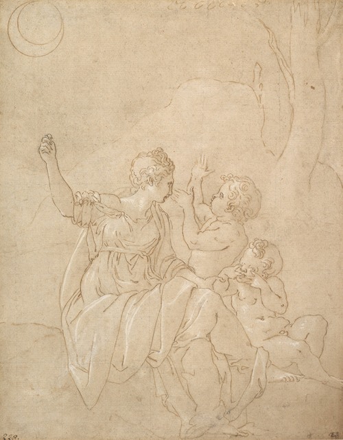 Classical Female Figure (Diana or Venus) with Two Infants