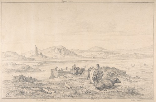 Italian Landscape with the Tiber River and Men with Cattle and a Boat