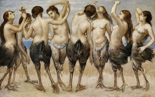 Eight dancing women in bird bodies (1886)
