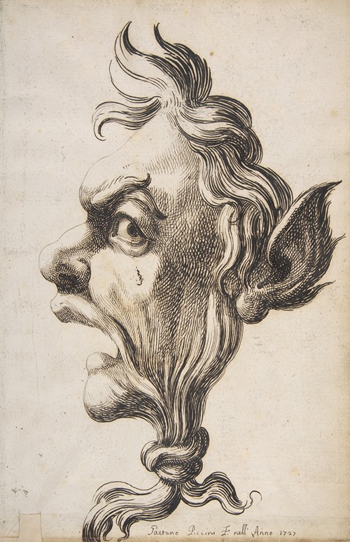 Large Grotesque Head Being Strangled by its Own Hair (1727)