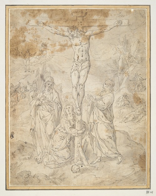 Christ on the Cross between the Virgin and St. John with Scenes of the Passion in the Background