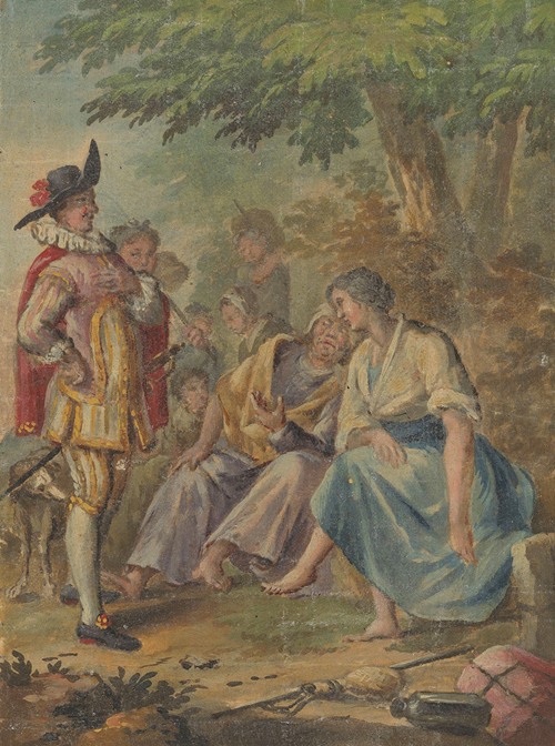 Ontwerp voor een behangselschildering of schilderij met het Spaanse Heidin Preciosa en Don Juan