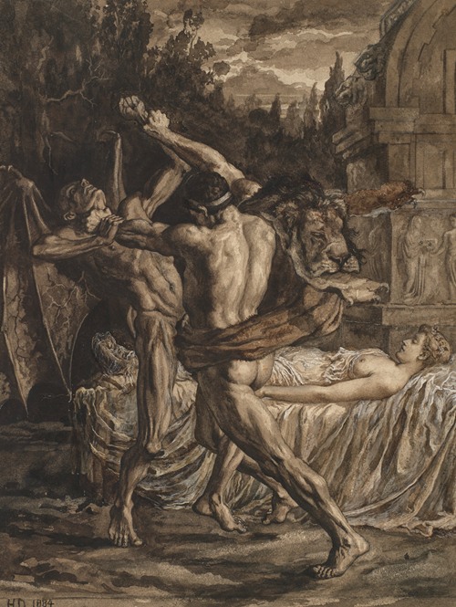 Hercules wrestling with Death for the soul of Alcestis