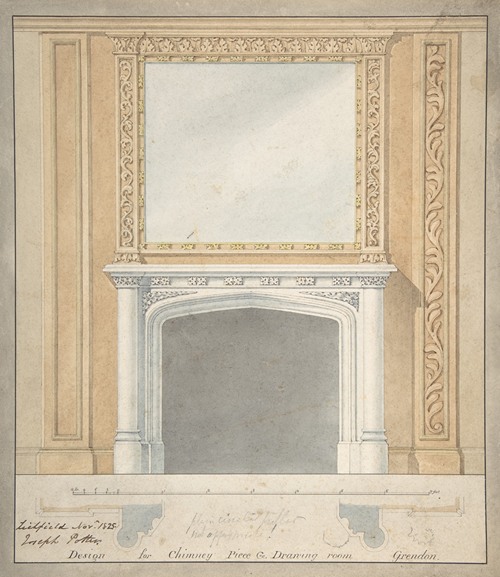 Design for a Chimney Piece in a ‘Jacobethan’ style, for the Drawingroom at Grendon Hall, Warwickshire
