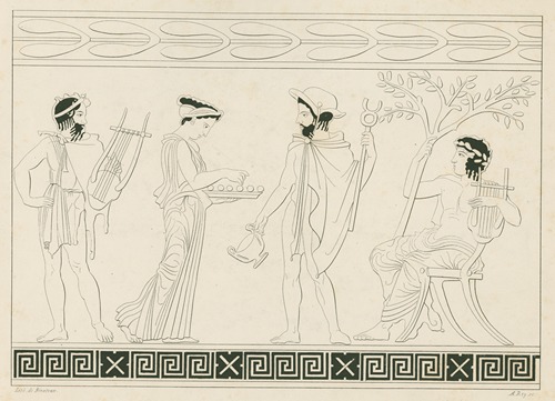 Apollo holding lyre and laurel branch