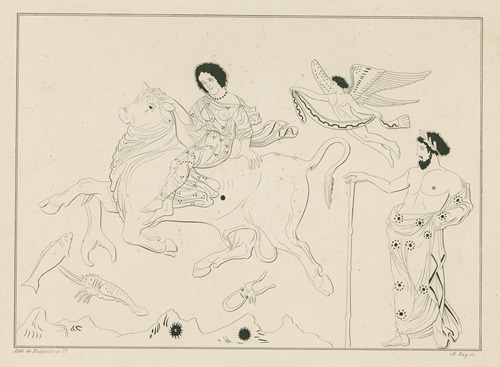 Europa riding on the bull through the sea