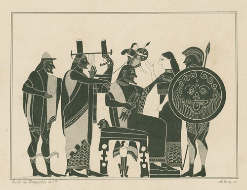 Zeus on his throne gives birth to Athena