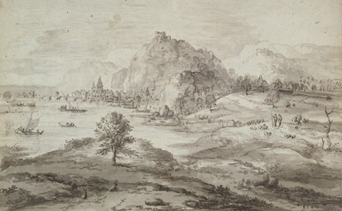 Mountainous Landscape with Harbor and City