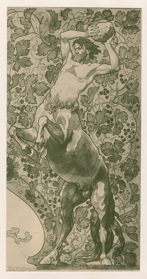 Rearing centaur poised to heave a rock
