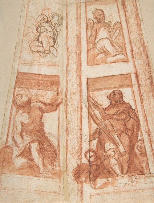 Design for the Decoration of a Cupola with a Prophet, King David and Two Putti