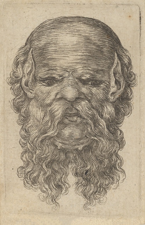 Mask of a Bald Man with Pointed Ears and a Long, Parted Beard