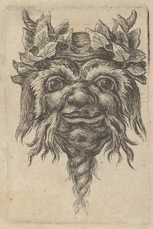 Satyr Mask with a Spiral-Shaped Beard and Ivy Grouped Around Each Horn