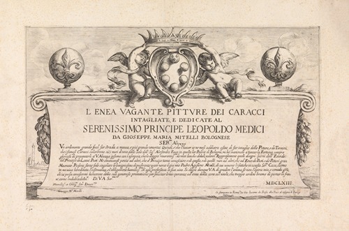 Two putti hold a large crown over the Medici coat of arms in the upper centre