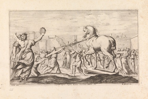 The Trojan horse entering Troy (Scandit equus ruptos Fatalis machina muros)