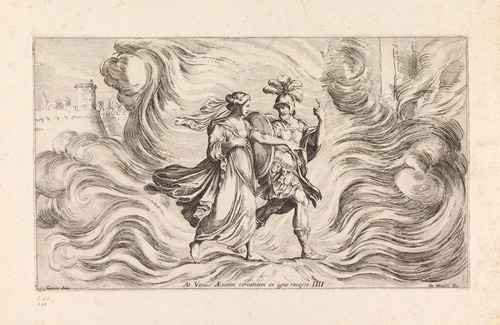 Venus saving Aeneas (At Venus Aeneam certantem ex igne recepit)