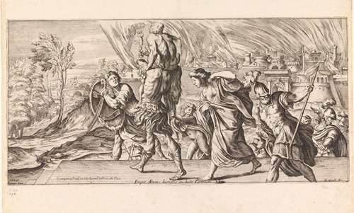 Aeneas fleeing Troy with his family (Eripit Aeneas humeris ex hoste Parentem)