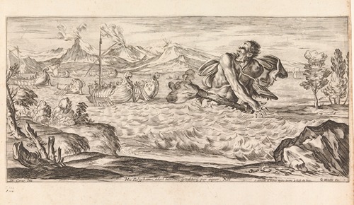 Polyphemus threatening Aeneas’s fleet (Hic Polyphemus adest horrens, graditurq per aequor)
