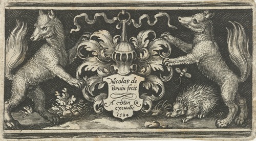 Coat of arms with helmet held by two foxes