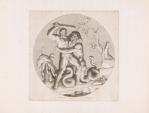 Hercules defeats the giant with the snake tail (1678)