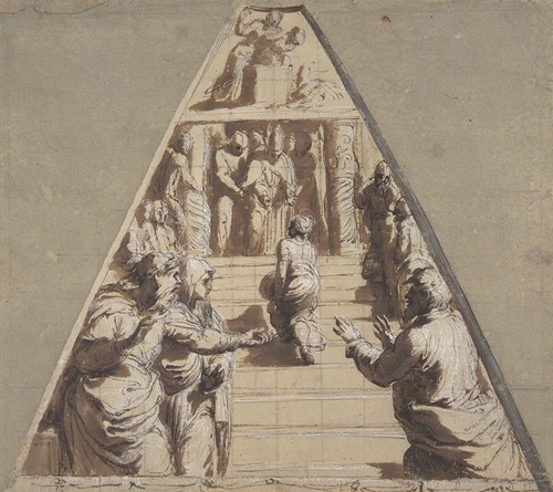 Presentation of the Virgin in the Temple (below), Abraham about to Sacrifice Isaac (above) (1520)