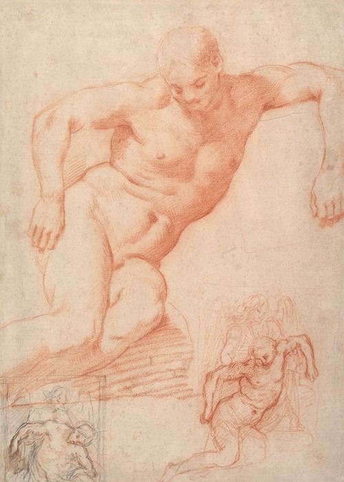 Studies of the Dead Christ supported by an Angel, with subsidiary studies for the same composition