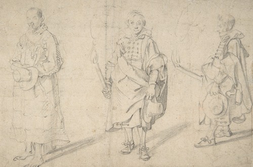 Study of Figures; an Old Man Holding a Hat and Facing Forwards, and a Young Man Holding a Torch and a Hat