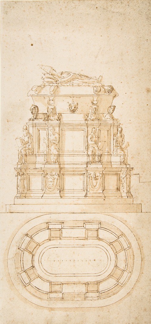 Design for a Freestanding Tomb Seen in Elevation and Plan