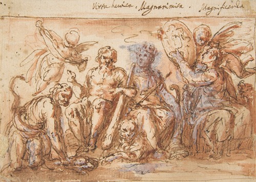 Allegorical Figures; Force, Hercules Strangling the Hydra, Plenty, and Fame
