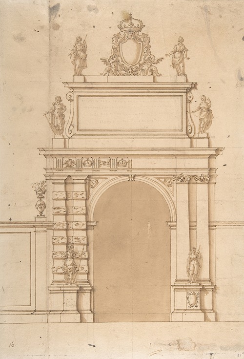 Design for the Triumphal Arch at the Porta Ticinese in Milan, with the Imperial Arms of the Hapsburg and Allegorical Figures