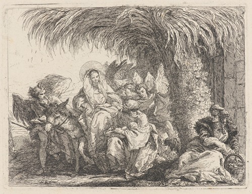 Joseph Kneels with the Child before Mary on the Donkey