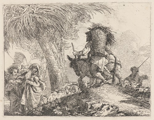 The Flight, Joseph at Right and Mary and Angel at Left