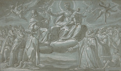 The Virgin and Child, Saint Dominic, and Angels Distributing Chaplets to the Faithful