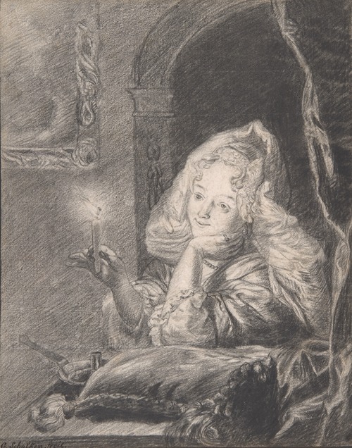 Young Woman Seated at a Table, Holding a Candle late