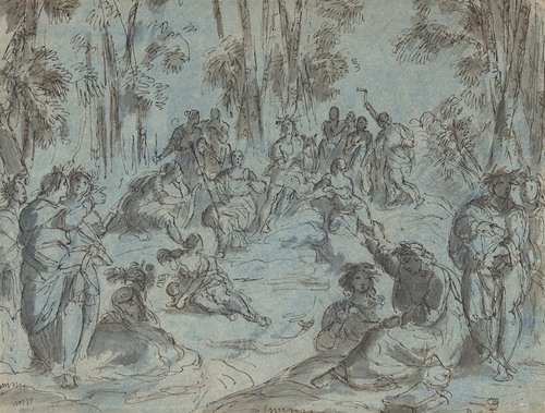 Apollo and the Nine Muses surrounded by Poets on Mount Parnassus