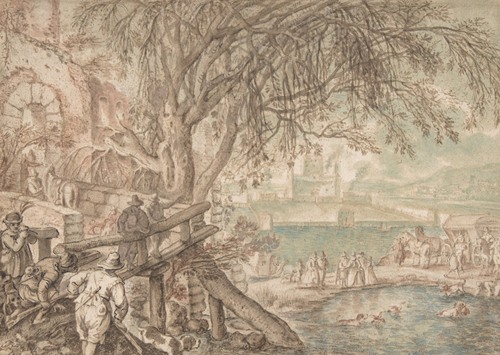 Huntsmen and Company Observing Dogs Retrieving Ducks in a Pond (The Month of April)