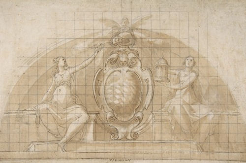 Design for a Lunette Decoration; Coat of Arms Flanked by Seated Allegorical Figures