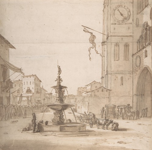 A View of the Piazza del Duomo, Messina, with the Fountain of Orion, the Cathedral to the right (late 17th century)