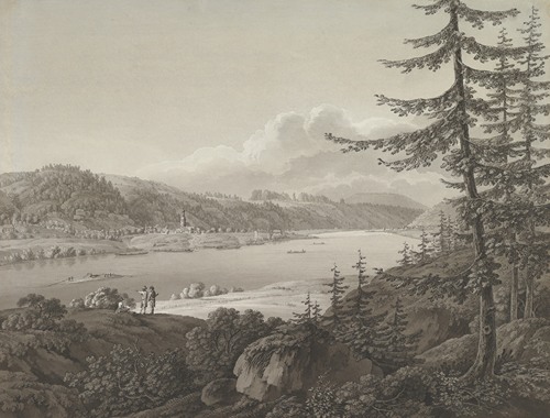 View of Bad Schandau at the River Elbe with the Winterberg