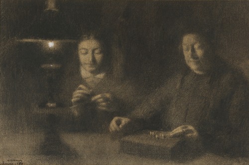 The Mother and Wife of the Artist Sewing by Lamplight (La mère et la femme de l’artiste cousant à la lumière d’une lampe)