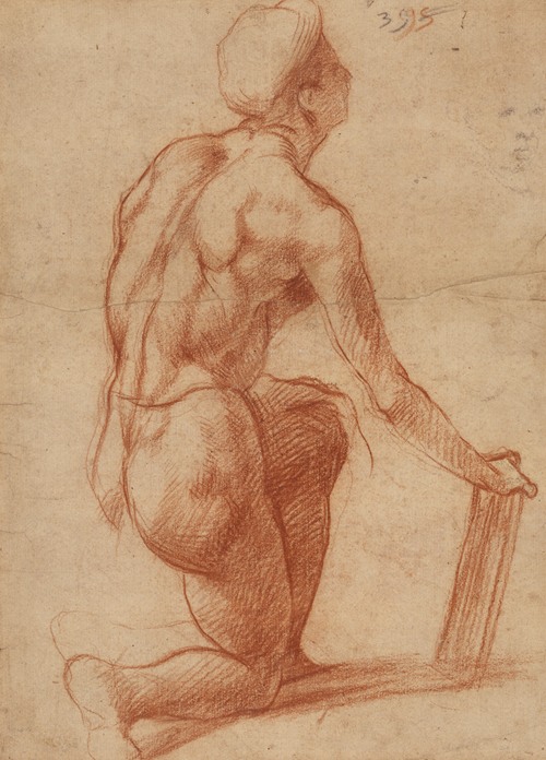 Study of a Kneeling Figure with a Sketch of a Face (1522-1526)