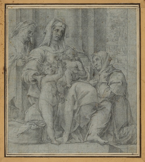Holy Family with Saint John the Baptist Adored by an Unidentified Figure