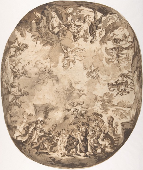 Design for an Oval Ceiling with Four New Testament Scenes