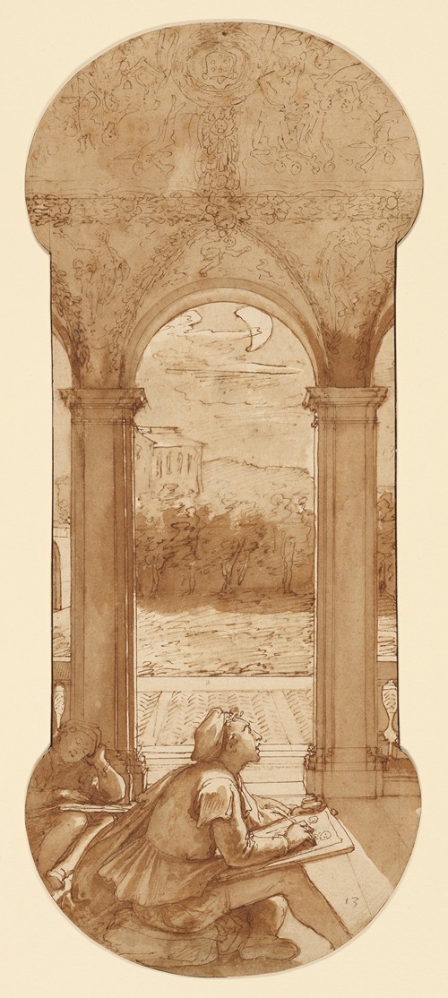 Taddeo Copying Raphael’s Frescoes in the Loggia of the Villa Farnesina, Where He is Also Represented Asleep