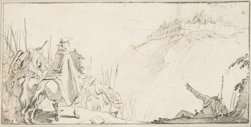 Cardinal with Troops Facing a Fortification on a Hilltop