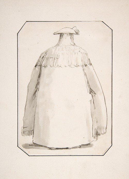 Caricature of a Fat Person Wearing a Long Cloak and a Tricorne, Seen from Behind