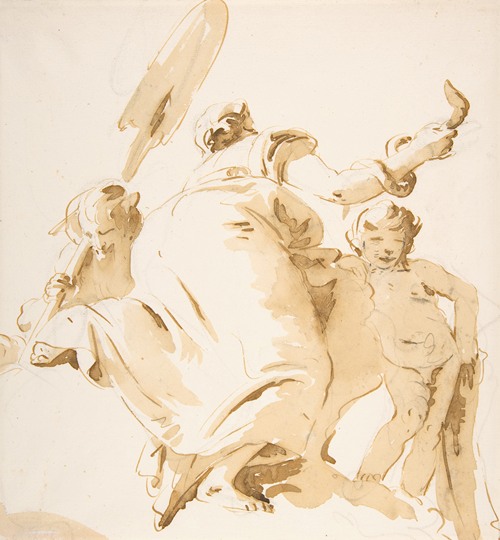 River God with an Oar, Woman Holding a Serpent, and a Standing Nude Boy